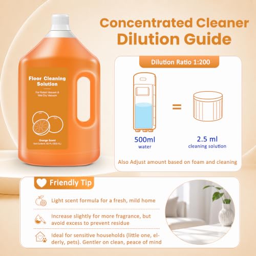 Image of 82 FL OZ /2.4 L Orange Floor Cleaning Solution Compatible with Dreame Cleaning Solution - Low Foam, Subtly Fragrant Floor Cleaner for All Wet /Dry Vacuum Mop Cleaner & Robot Vacuums with Mopping