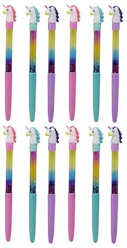 Image of Eclet 12 Pcs Unicorn Fancy Gel Pen Set for Kids | Sparkle Water-Based Gel Ink Pens with Glitter Effect | Cute Unicorn Stationery Set for School, Writing & Gifting sd