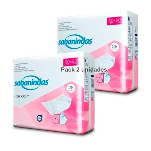 INDAS - SABANINDAS NORMAL - Pack 2 Paquetes de 25 Protectores de 60 X 90 - Protectores Absorbentes, Ideal para Incontinencia, Confort y Seguridad - Libre de Látex