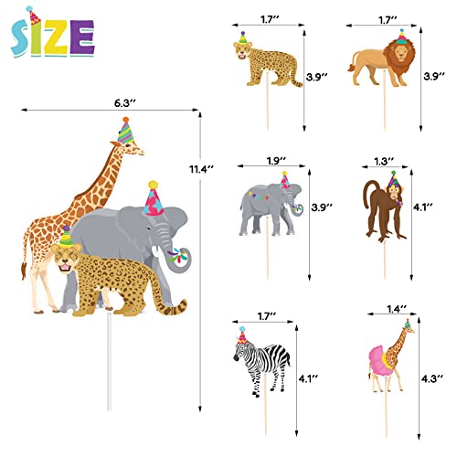 49Pcs Safari Party Cake Decorations Jungle Animals Cake Toppers Set For Wild Animals Birthday Baby Shower Party Favors Decorations Supplies #TOP2