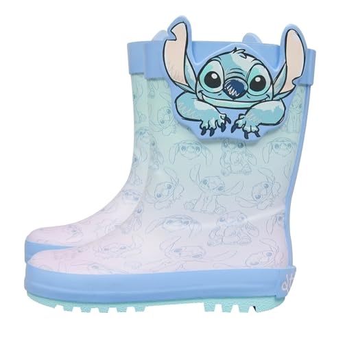 Disney Stitch Kids Wellies - Botas de lluvia de PVC azul con orejas 3D, impermeables y cómodas, para niños y niñas, tallas 38 a 2, Blue, 30 EU
