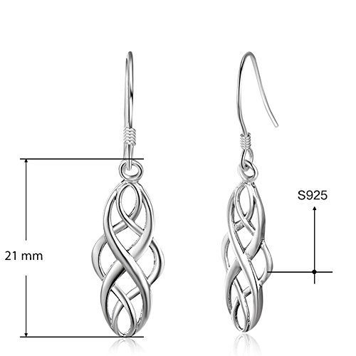 925 Sterling Silver Celtic Knot Braided Promise Statement Party Drop Earrings (Silver)3