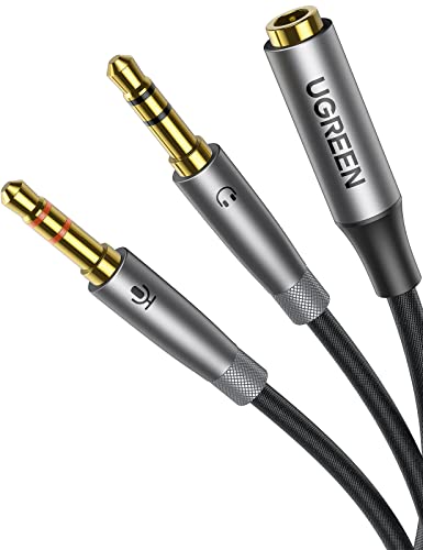 UGREEN Headphone Splitter Adapter 3.5mm 2 Male to Female Smartphone Headset Cable Mic and Speaker Combo to PC Audio Splitter Compatible with Separate Mic and Audio Ports Computer Laptop