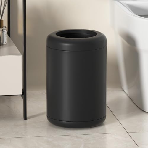Image of 8L /2.1gal Black Bathroom Trash Can,Small Bedroom Garbage Can,Open Top Trash Can for Bathroom,Powder Room,Bedroom,Office (Black)