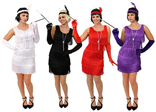 ILOVEFANCYDRESS Vestido Flapper PÚRPURA con Parte Delantera Y Trasera con Flecos: Incluye Diadema A Juego, Cigarrillo Falso, Collar DE Perlas Y Guantes A Juego Fiestas DE Disfraces (XX-Grande)