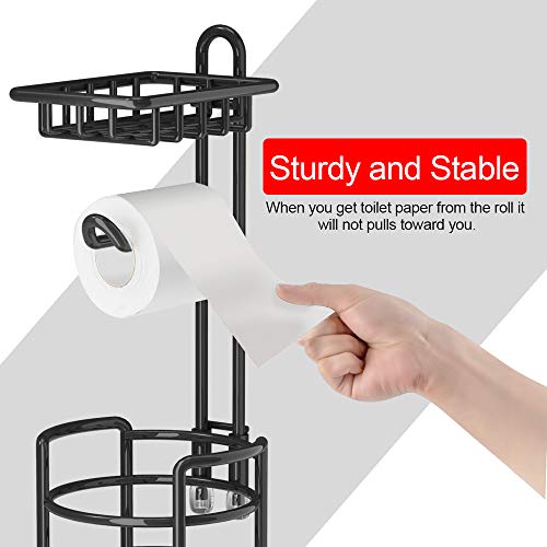 Auledio Toilet Paper Holder Stand Bathroom Tissue Dispenser Organizer Free Standing with Top Shelf Storage Mega Rolls/Phone Holder,Black