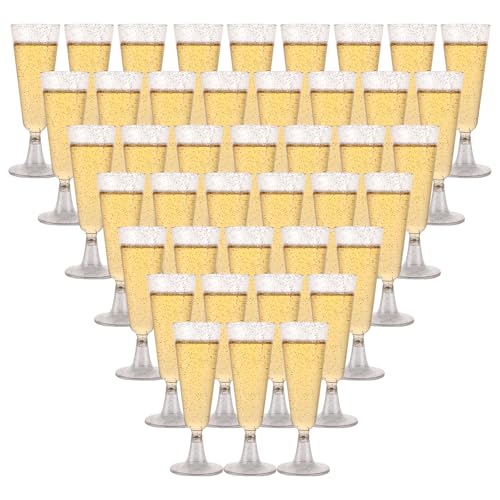 WOPPLXY 80 Pièces Flute Champagne Plastique, 150ml Coupe Champagne Plastique Transparent, Verre Champagnes Plastiques Reutilisable pour Fêtes, Mariage,...