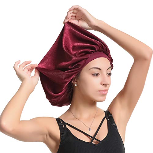 Satin Silk Bonnet Sleep Cap - Printing Soft Extra Large Wide Band S Women Night Hat for Long Curly Natural Hair Cap Salon Silk Scarf Chemo Patient Slouch Slouchy, Christmas Santa Day Gifts for Women - Thumbnail 6