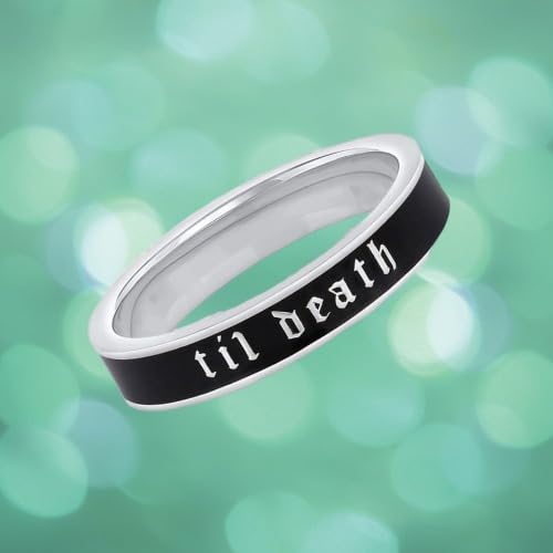 4mm Wide Til Death White Enamel Band Ring, Personalized Band, Anniversary Wedding Ring, Promise Ring, Stacking Band - 925 Sterling Silver2