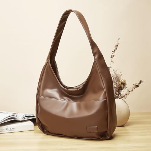 Image of FOXLOVER Sleek PU Hobo Shoulder Bag with Magnetic Closure for Daily Use, Brown
