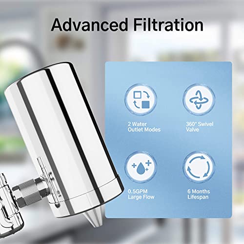 Afaucet 1 Stainless Steel Faucet Water Filter, Faucet Mount Water Filtration System, Tap Water Filter, Reduces Chlorine, Heavy Metals And Bad Taste, 320 Gallons Long Life (1 Filter Included) #TOP1