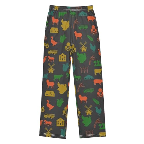 Cow Pig Windmill Boys Long Pants Soft Trousers Elastic Waist Kids Lounge Bottoms with Pockets S-XL