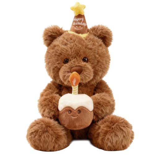 VyxStelyndric Teddy Plüschtier,Teddy mit Kuchen und Hat, 30cm Nette Plüsch Spielzeug Niedliche Kuscheltier Plüschbär für Mädchen Jungen Kinder Partei Weihnachten Geburtstag