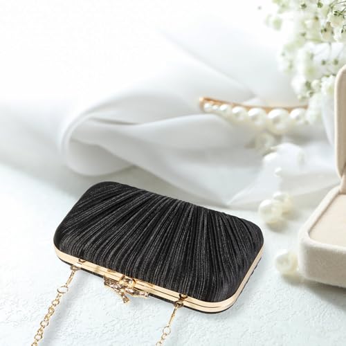 Image of Gold Clutch Purses for Women, Branch Clasp Pleated Evening Bag, Wedding Handbag for Prom, Cocktail & Formal Events
