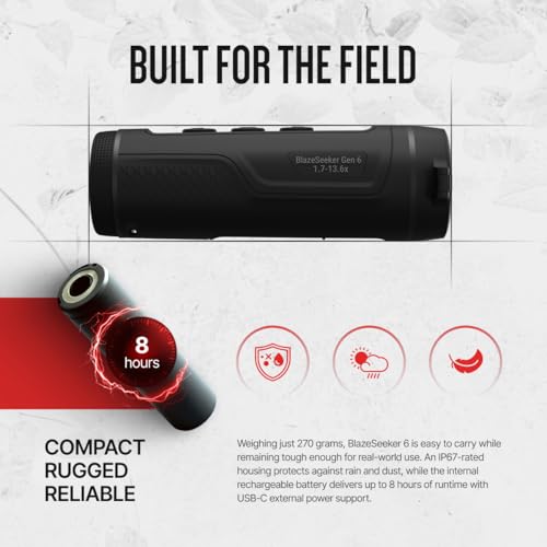 Image of ATN BlazeSeeker 6, 10 mm Thermal Monocular, 1.7-13.6X, 256x192 Sensor, 12μm, ≤20 mK NETD | 256x192 Sensor ≤20mk Netd, 50hz, 10mm Lens, 1.7-13.6x Mag, 460m Detection, ~8h Battery, WI-FI and 32GB