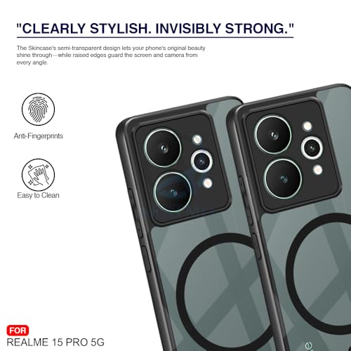 Image of AESTMO Realme 15 Pro 5G Back Cover | 360 Protection | Crystal Clear Hard Back Transparent | Compatible with MagSafe Accessories for Realme 15 Pro 5G (PC+TPU, Black Bumper)