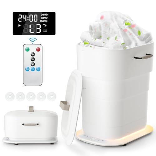 Amdele Foldable Towel Warmer 27L Retractable Portable Towel Warmers Bucket Time Setting & Auto Shut-Off 3 Heat Levels with Lighting Heats Towels/Robes/Blankets Ideal for Bathroom (White)