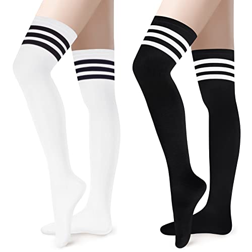Olreco Thigh High Socks for Women Striped Over the Knee High Socks for Women Halloween Stockings Long Tube Sock Thigh Highs