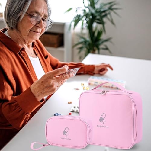 Image of FunBlast Travel First Aid Bag - Medical Portable Medicine Storage Bag, Waterproof Pill Organizer with Mesh Pocket, Zippered Medicines Bag for School, Travel, Camping (Pink)