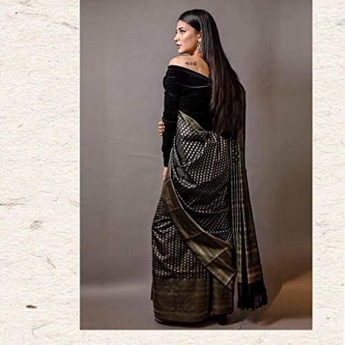 Image of Flosive Women's Present Banarasi Soft Lichi Silk Saree Beautiful Jacquard Rich Pallu Design Work Zari Woven Kanjivaram Silk Style Saree Jalar With Soft Lichi Silk Blouse Piece
