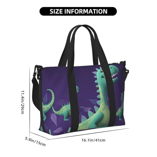 Travel Duffel Bag for Women, Large Shoulder Weekender Overnight Bag, Sport Gym Bag for Men, Carry On Tote Bags, Cartoon dinosaur Luggage Bag for Travel Essentials3