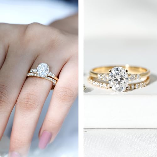 Certified 7X9mm Moissanite Oval Bridal Ring Set, D-Vs1 Quality, Designer Engagement Ring with Wedding Band - With Jewelry Box2