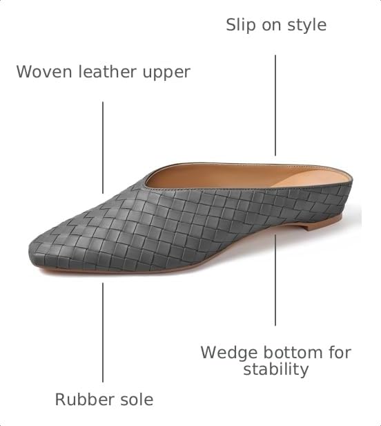 Image of Woven Mules for Women Slip on Comfortabke Metallic Slides Ladies Trendy Square Toe Hidden Wedge Mules