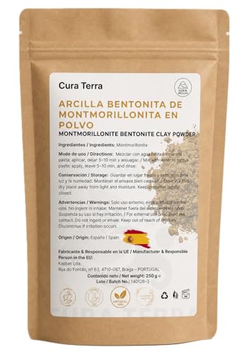 Argile bentonite naturelle activée 250 g | 95 % de montmorillonite | Argile minérale pour l'acné, la peau grasse et masques DIY | Riche en silice | Qualité...