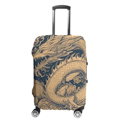 Blue Oriental Dragon Luggage Cover, Washable Elastic Suitcase Cover Protector Fit 18-32 Inch Luggage