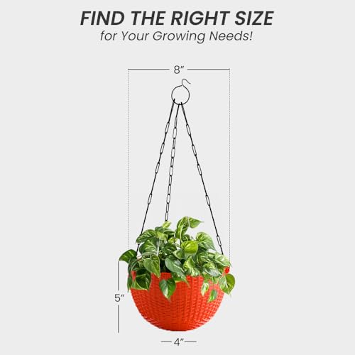 Image of YUCCABE ITALIA SHERA URO-Basket Plastic Flower Pot with Drainage Holes Round Planter Pot Suitable for Inddor Outdoor Kitchen (Red, 8 INCH - 6 Pcs)