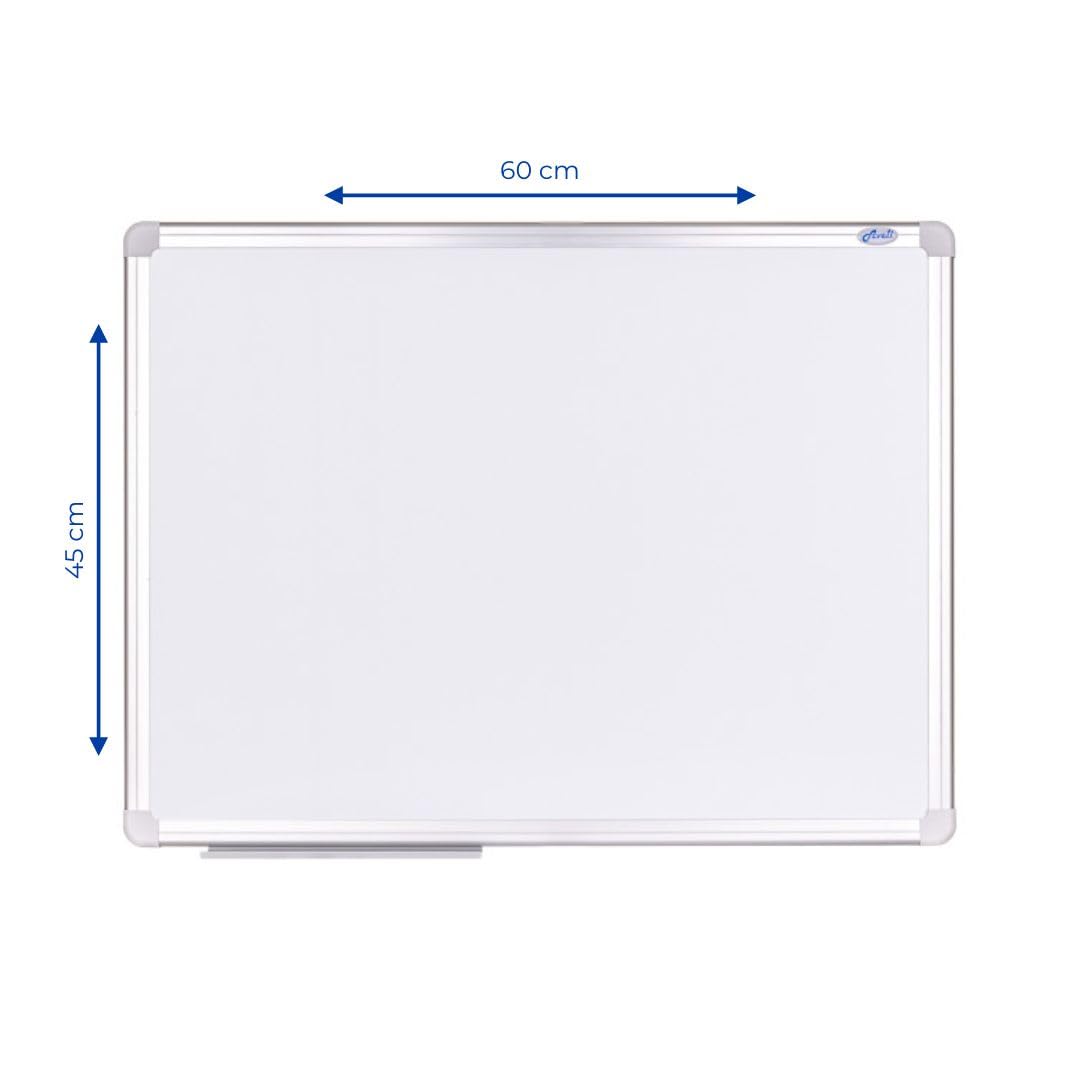 Pizarra magnética AVELI de 90 x 60 cm, pizarra blanca con marco de aluminio y estante, magnética y escritura, montaje en pared horizontal/vertical, para oficina, escuela, hogar