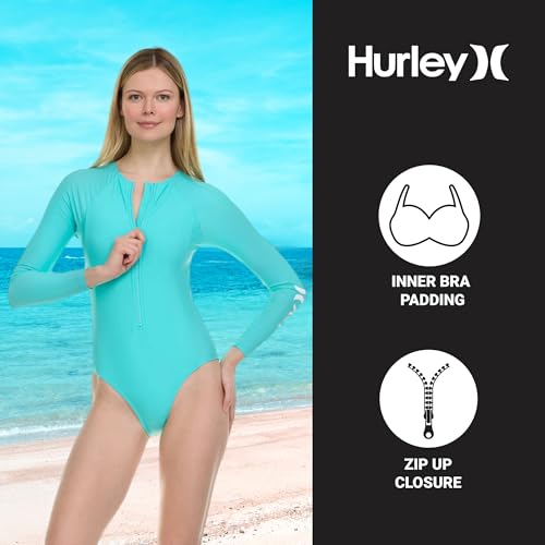 Image of Hurley Long Sleeve Womens One Piece Swimsuits, Swimsuit for Women, Bathing Suit for Women, Swim Suit UPF 50+ SPF UV Protected