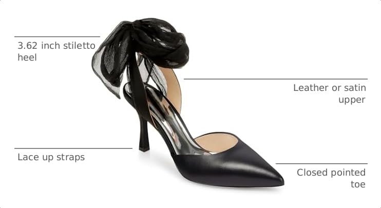 Image of Womens Lace up Satin Heels Bow Pointed Closed Toe Bridal Dress Shoes Low Heel Wedding Elegant Pumps