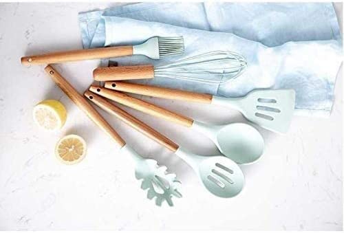 Küchenutensilien Set, Küchenhelfer Set, Küchen-Kochutensilien-Set mit 9 Stück Silikon-Holzspatel, Löffel, Sieb, Schaufel, Kochutensilien, Küchenwerkzeug