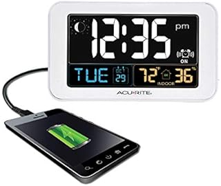 AcuRite 13040 Intelli-Time Alarm Clock with USB Charger, Indoor Temperature and Humidity