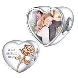 NINGAN Personalized Photo Charms Birth Flower June Rose Beads Argento Sterling Personalizzare Immagine Cuore d'amore per le donne Bracciali e collane Regali per le ragazze