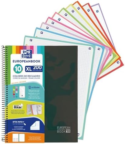 Oxford Notebook A4+, Europeanbook 10, Extra Cover, Squared 5 x 5, 200 Sheets, Black