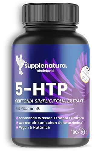 EINFÜHRUNGSANGEBOT | 5 HTP (Serotonin) 180 Kapseln á 500mg | 100% PFLANZLICHES Griffonia | 6 Monatsvorrat | Laborgeprüft & in DE Produziert | 5HTP von SUPPLENATURA®