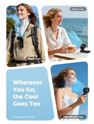 Image of Aecooly Mighty Portable Handheld Fan | 20H Max Cooling Time | 3 Flexible Modes | 5 Speeds Wind | Battery Level Display | USB Rechargeable Mini Personal Battery Powered, Gifts for Women, Travel -Black