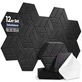 AUSLET 12 Stück Hexagon Akustikplatten Selbstklebend, 30 x 26 x 0,9 cm Hohe Dichte schallabsorber wand, Schallschutzplatten für Studio, Büro, Akustische Behandlung und Gaming deko, Schwarz