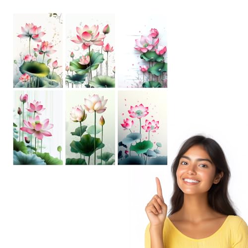 Image of SiddArtify Lotus Flower Wall Art Prints Set - Botanical Poster Decor for Living Room Bedroom Office - 8x12 Sticker Pack of 6