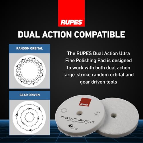 Image of RUPES 9.MF130S Pack of 24 White D-A Ultra-Fine Microfiber Polishing Pads 130mm | Compatible with 5 inch Backing Plate | Enhances Final Finish & Gloss | Removes Moderate Defects