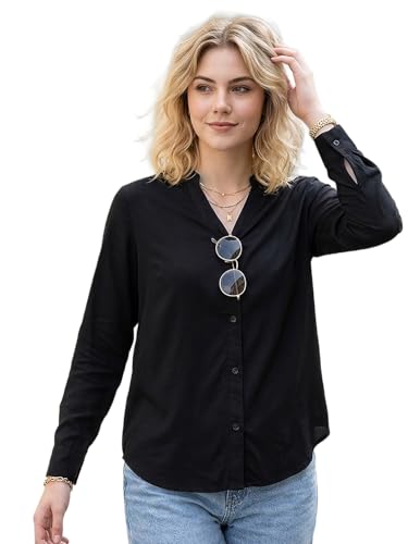 Image of Urbano Fashion Women's Modal Viscose Full Sleeve Regular Fit Casual Solid Shirt with Mandarin Collar