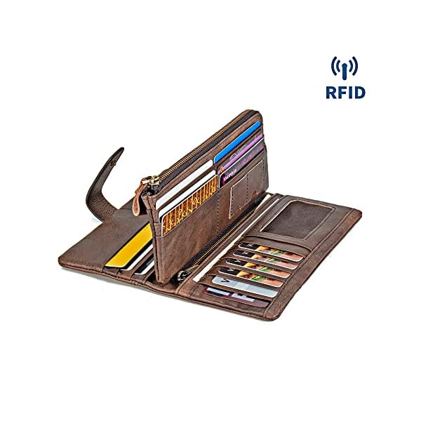 LETEULO Women's RFID Blocking Clasp Wallet Vintage Hand Rubbing Leather Wallets Organizer (Coffee) - Image 3