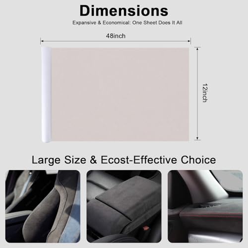 Image of Premium Beige Suede Fabric Wrap - 12x48 inch Suede Wrap for Car Interior - Self-Adhesive Microfiber and Synthetic Leather, Stretchable Interior Film for Car and Home Decor