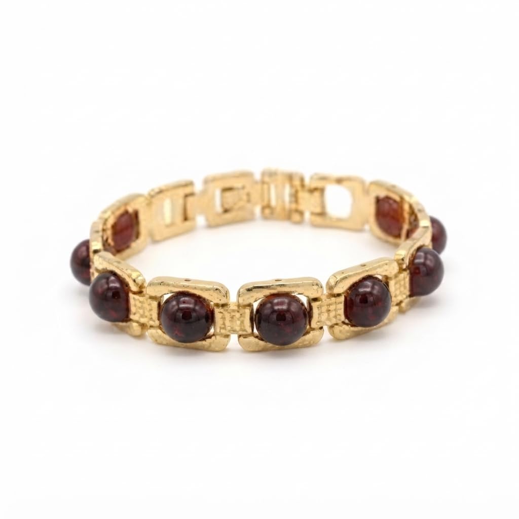 Garnet Round Beads gold Matal Bracelet Stone Beads Vintage Statement Wristband Jewelry for Women and Girls-image-12