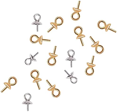 DIY Crafts 20 Pcs, Gold, As Image 1.5mm Small Hole Stainless Steel Cup Pearl Screw Eye Pin Bail Peg Pendants for Half Drilled Beads Jewelry (20 Pcs, Gold)
