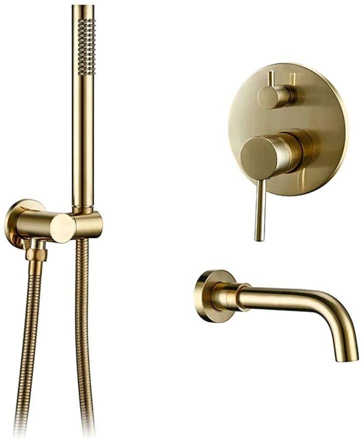 Robinet de baignoire avec douche à bec mural inverseur fluide mitigeur mécanique en laiton brossé