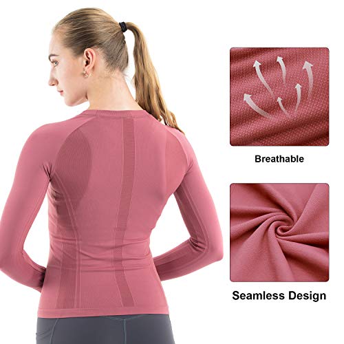 Image of MathCat Seamless Workout Shirts for Women Long Sleeve Yoga Tops Sports Running Shirt Breathable Athletic Top Slim Fit XS-XL