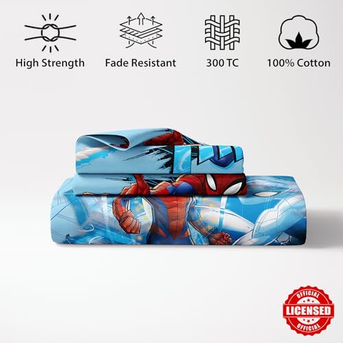 Image of Sassoon Marvel Spiderman Thwip Digital Printed 100% Cotton Bedsheet with 2 Pillow Covers in 300TC